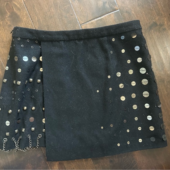 Vintage Nanette Lepore black wool Discovery chain sequin mini skirt 4 - Picture 7 of 8